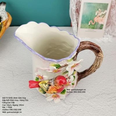 BÌNH CẮM HOA ĐẮP NỔI CHIM HOA - HÀNG THỦ CÔNG CAO CẤP